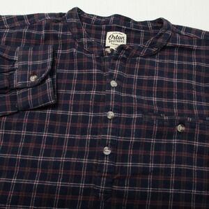 Orton Brothers Sunday Shirt Mens XL Navy Plaid Flannel Henley Band Collar